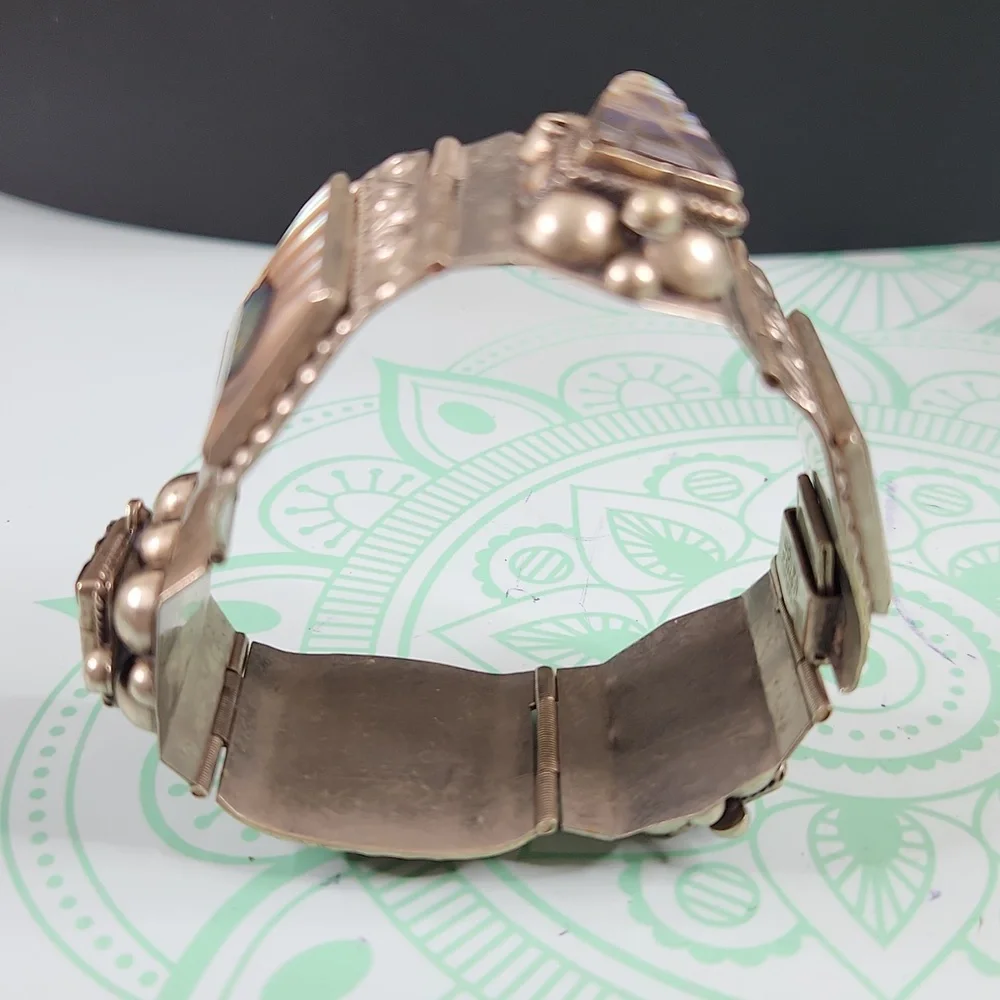 Vintage Taxco Mexico Sterling Panel Bracelet Abalone Mother of Pearl MOP - Picture 11 of 12